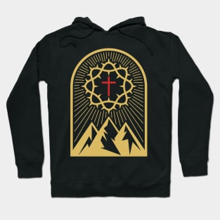 Crown of thorns, cross and mountains. Hoodie